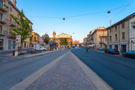 VERONA, ITALY- September 08, 2016: City landscape  on the evening and view on the Piazza XVI Ottobre in the city center of Verona.のeditorial素材