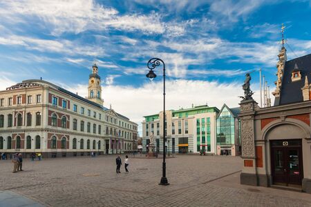 RIGA, LATVIA - MAY 06, 2017: View on the The Town Hall Square, Riga City Council - Riga Dome and Roland Statue are located in the city center of Riga.のeditorial素材