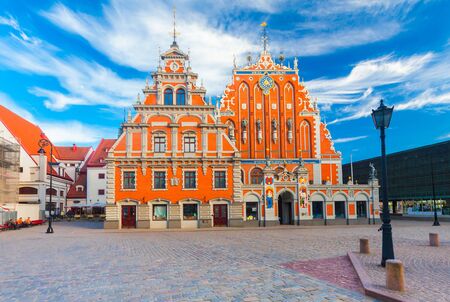RIGA, LATVIA - MAY 06, 2017: View on the  The Town Hall Square and The Blackheads House  are  located in the city center of Riga.のeditorial素材