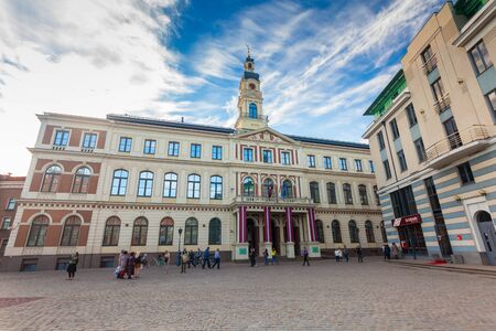 RIGA, LATVIA - MAY 06, 2017: View on the The Town Hall Square and Riga City Council - Riga Dome are located in the city center of Rigaのeditorial素材