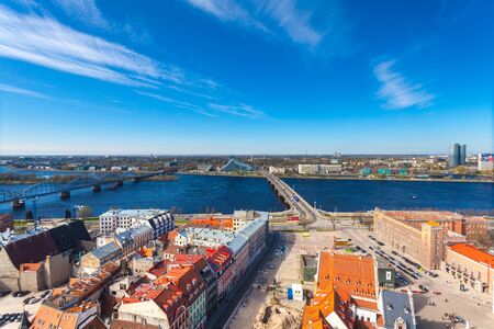 RIGA, LATVIA - MAY 05, 2017:  Panorama of the city Riga in spring sunny day.のeditorial素材