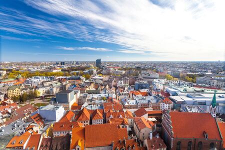 RIGA, LATVIA - MAY 05, 2017:  Panorama of the city Riga in spring sunny day.のeditorial素材