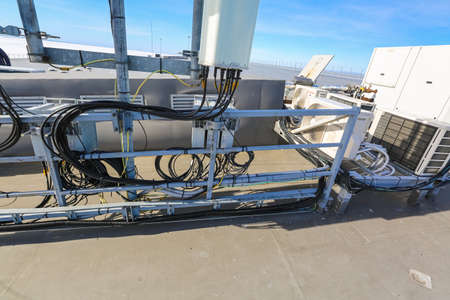 Russia, Saint-Petersburg - March 29, 2019: Telecommunication radio panel antennas, outdoor remote...