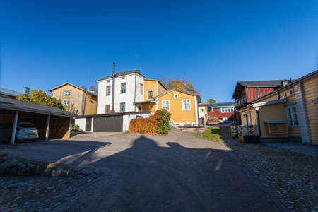 Porvoo, Finland, October 08, 2016: Street and colored houses in old town Porvooのeditorial素材