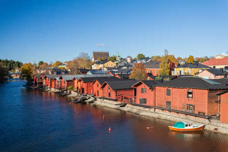 Porvoo, Finland, October 08, 2016: Water canal and colored houses in old town Porvooのeditorial素材