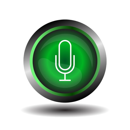 Microphone icon. Speaker symbol. Live music sign. Green button vectorの写真素材