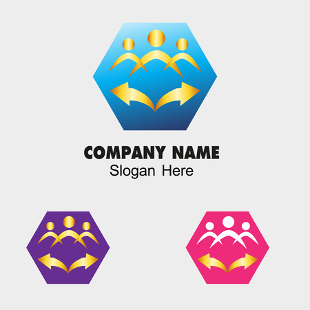 Community icon with hexagon and arrow symbolの写真素材