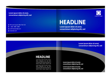 Blue bi-fold brochure template design, business leaflet, bookletのイラスト素材