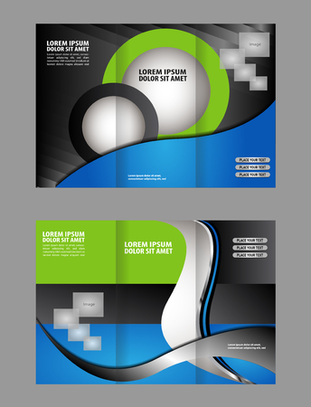Vector empty tri-fold brochure print template design, trifold bright booklet or flyerのイラスト素材