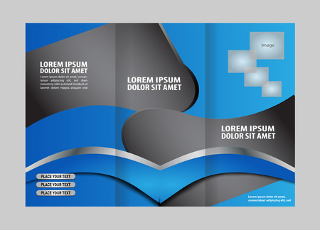 Vector empty trifold brochure template design with blue and gray elementsのイラスト素材
