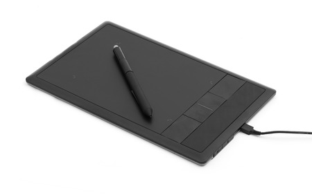 digital, graphic tablet and pen isolated on white