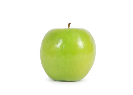 Green apple with leaf isolated on a white backgroundの写真素材