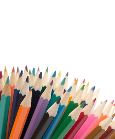 A bunch of color pencils pointing up.の写真素材