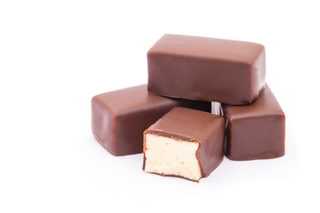 Chocolate bars stack isolated on white backgroundの写真素材