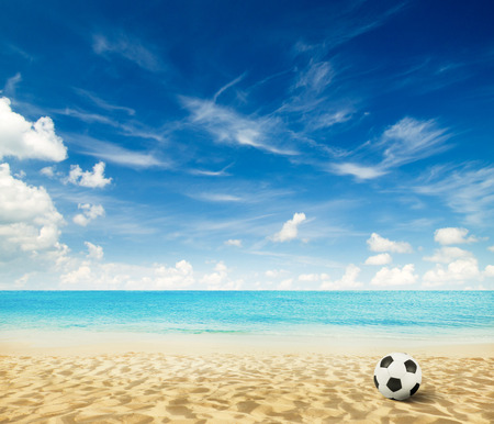beach background with footballの写真素材