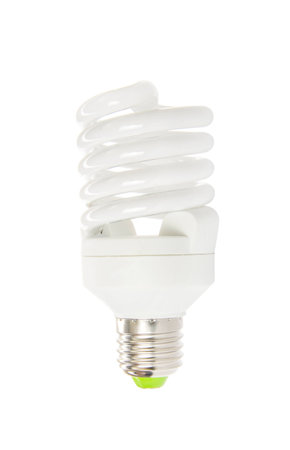 Energy saving fluorescent light bulb on white bakgroundの写真素材