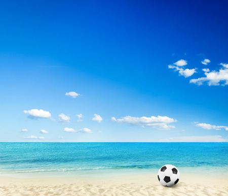 beach background with footballの写真素材