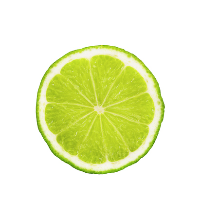 slice of fresh lime on white backgroundの写真素材