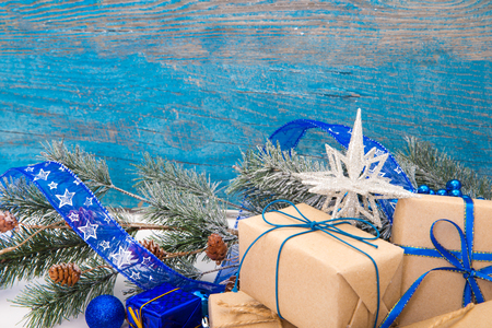 Christmas Decoration Over Wooden Backgroundの写真素材
