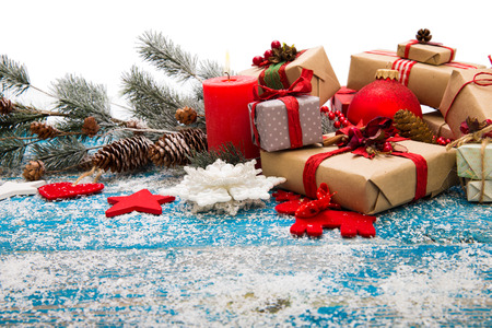 Christmas Decoration Over Wooden Backgroundの写真素材