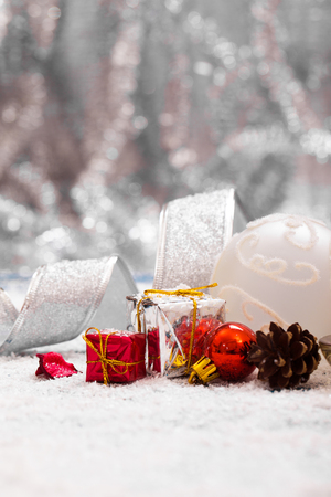 Christmas Decoration Over Wooden Backgroundの写真素材