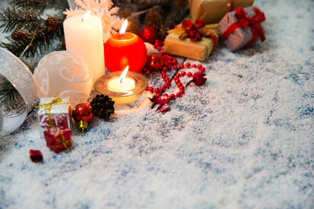 Christmas Decoration Over Wooden Backgroundの写真素材