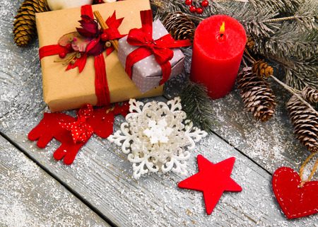 Christmas Decoration Over Wooden Backgroundの写真素材