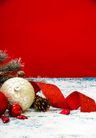 Christmas Decoration Over Wooden Backgroundの写真素材