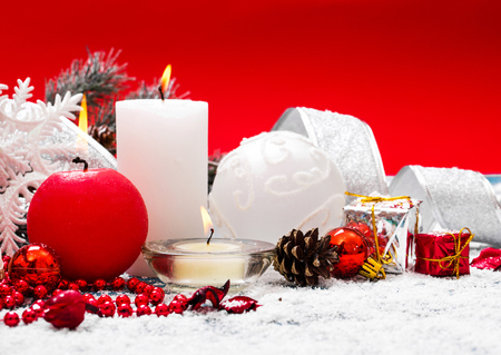 Christmas Decoration Over Wooden Backgroundの写真素材