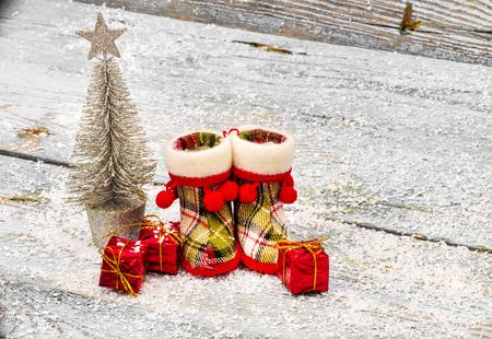 Christmas Decoration Over Wooden Backgroundの写真素材