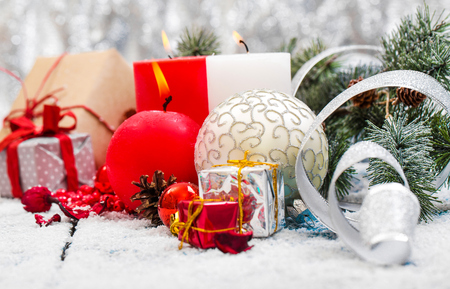 Christmas Decoration Over Wooden Backgroundの写真素材