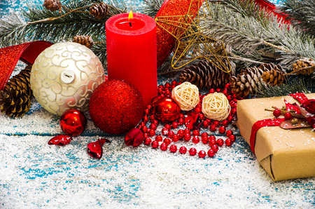 Christmas Decoration Over Wooden Backgroundの写真素材