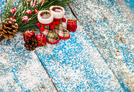 Christmas Decoration Over Wooden Backgroundの写真素材