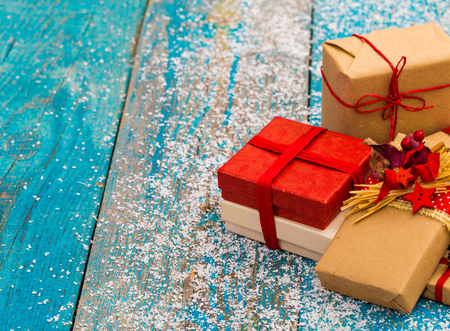 Christmas Decoration Over Wooden Backgroundの写真素材