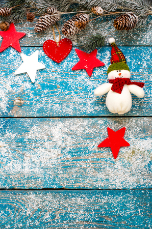 Christmas decoration. Composition on wood background.の写真素材