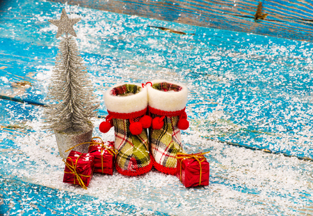 Christmas Decoration Over Wooden Backgroundの写真素材