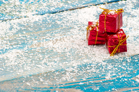 Christmas decoration. Composition on wood background.の写真素材