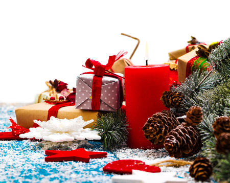 Christmas Decoration Over Wooden Backgroundの写真素材