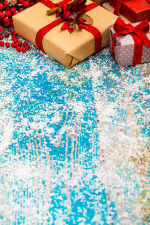 Christmas Decoration Over Wooden Backgroundの写真素材