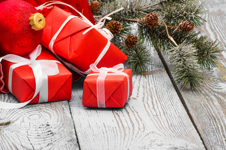 Christmas Decoration Over Wooden Backgroundの写真素材