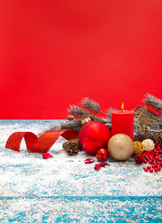 Christmas Decoration Over Wooden Backgroundの写真素材