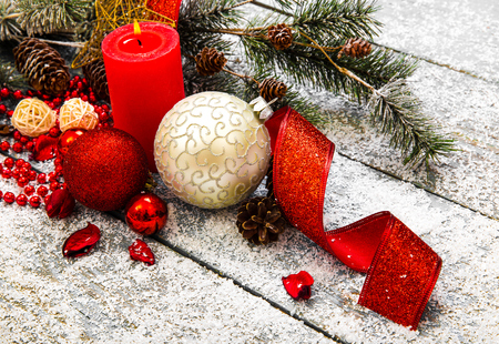 Christmas Decoration Over Wooden Backgroundの写真素材