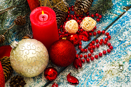 Christmas Decoration Over Wooden Backgroundの写真素材