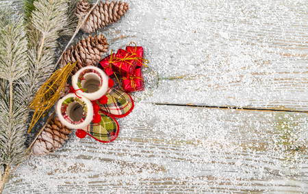 Christmas Decoration Over Wooden Backgroundの写真素材