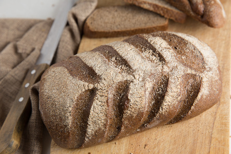 Rye bread on a wooden cutting board