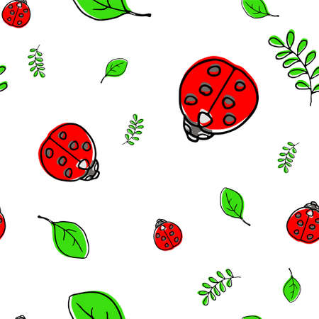 Ladybug ladybird cute seamless pattern vector illustration. Seamless pattern for printing brochure, poster, party, summer print, card. Creative childish background for fabric, textile, wallpaper printのイラスト素材
