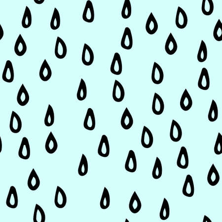 Raindrops texture vector sketch seamless pattern. Black and white hand drawn rain drops doodle...