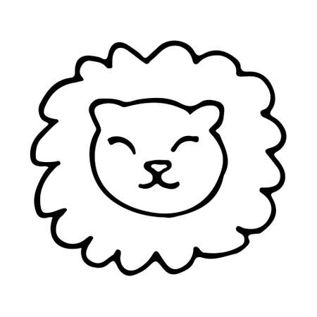 Hand drawn vector illustration of a cute funny smiling happy lion cub. Isolated object, flat design. Concept for kids children print, clothes, pattern, learning material, alphabetのイラスト素材
