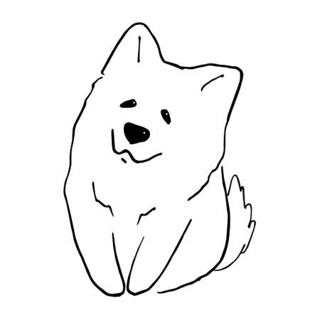 White cute smiling samoyed dog hand drawn vector llustration doodle sketch. Puppy cartoon character design outline. Concept for kids children print, poster design, wrapping paper, patternのイラスト素材