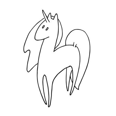 Cute cartoon pony unicorn horse Vector illustration hand drawn sketch Coloring book page for childrenのイラスト素材